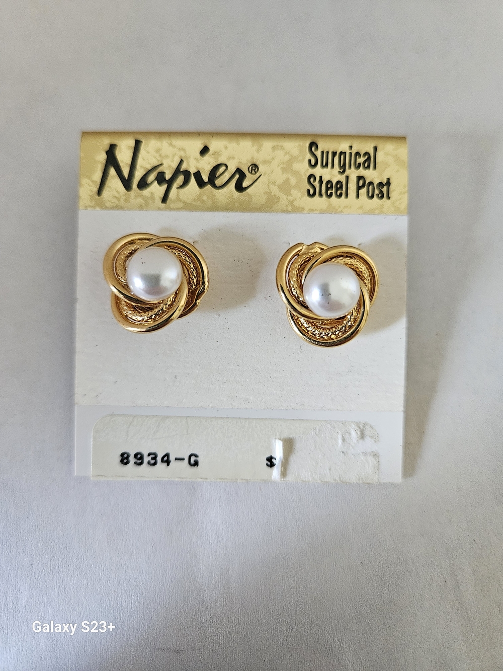 Napier Gold Twist Pearl Stud Earrings - Gold and White